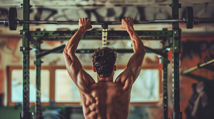 The man in the image is actively training in the gym, doing exercises with weights and hanging on a bar. His decisive actions indicate his commitment to building his physical fitness and health.