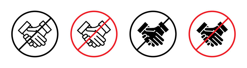 This no handshake sign warns against handshaking to prevent virus spread, featuring a prohibition symbol, warning label, and safety icon.