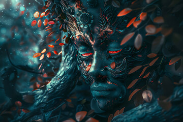 Obraz premium Psychedelic art featuring vibrant colors, abstract patterns, and surreal imagery, creating a mesmerizing and mind-bending visual experience