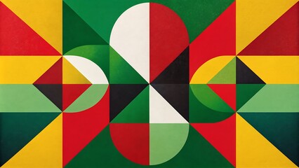 Obraz premium Juneteenth Geometric shapes in red, yellow, and green, representing Juneteenth's themes of freedom and progress.