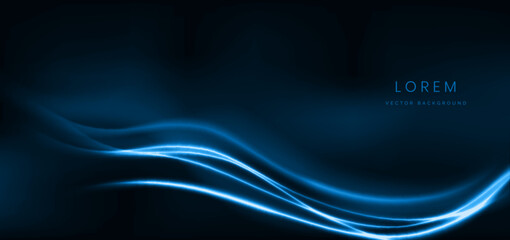 Abstract futuristic glowing blue neon color curved light with speed motion moving on dark background.