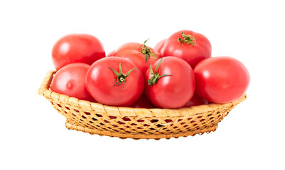 Ripe tomatoes in a basket on an isolated background