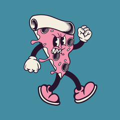 Retro character design of pizza slice
