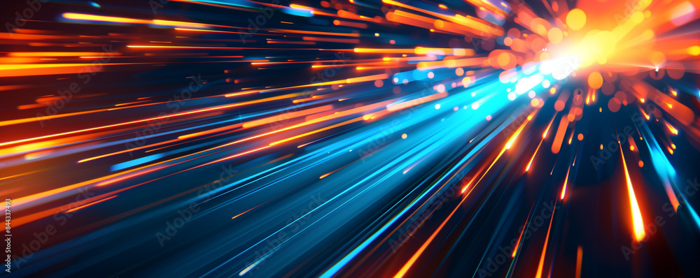 Aufkleber abstract network and data speed, blue and orange speed data futuristic background