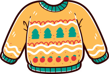 Ugly sweater, hand-drawn christmas sweater icon.