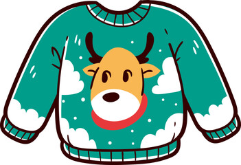 Ugly sweater, hand-drawn christmas sweater icon.