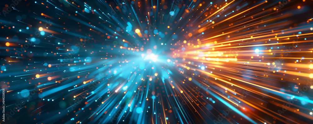 Aufkleber abstract network and data speed, blue and orange speed data futuristic background