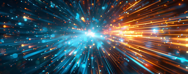 Naklejka premium Abstract network and data speed, Blue and orange speed data futuristic background