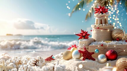 Sandcastle decorated with Christmas holiday decor