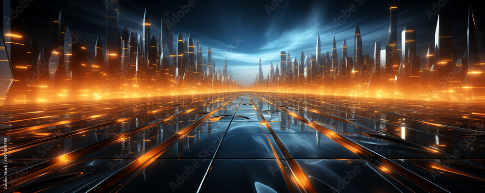 Aufkleber abstract network and data speed, blue and orange speed data futuristic background