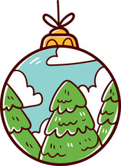 Decorative Christmas ball, hand-drawn christmas icon.
