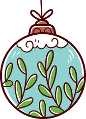 Decorative Christmas ball, hand-drawn christmas icon.