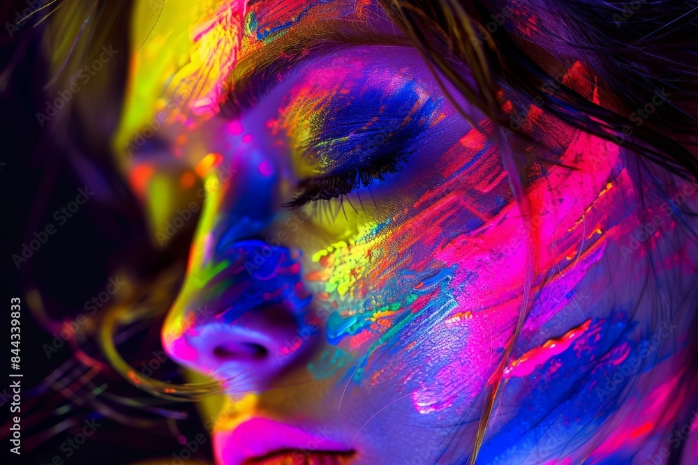 Poster a blurred abstract image with bright colors on one side and darker tones with shadows on the other