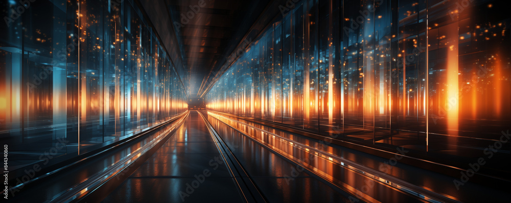 Aufkleber abstract network and data speed, blue and orange speed data futuristic background