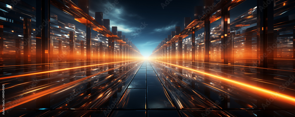 Poster abstract network and data speed, blue and orange speed data futuristic background