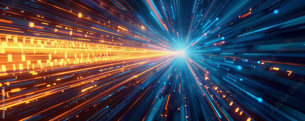 Aufkleber abstract network and data speed, blue and orange speed data futuristic background