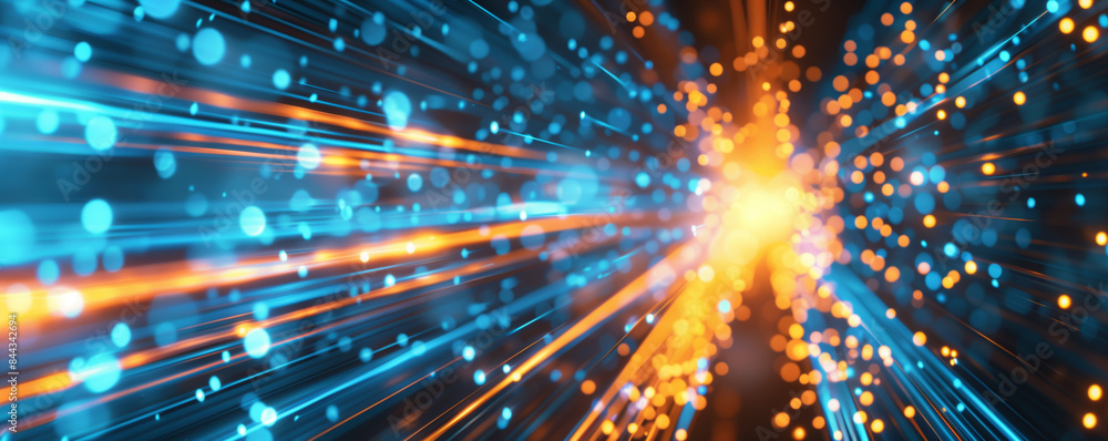 Poster abstract network and data speed, blue and orange speed data futuristic background