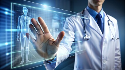 Arzt berührt Touch Screen - Digitale Daten in der Medizin - Futuristisch
