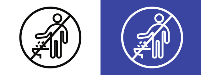 Prevent toilet littering with this sign, featuring a caution symbol, red silhouette, and prohibition label to maintain a clean and sanitary lavatory.