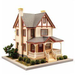 Classic Two-Story House with Front Porch and Landscaping