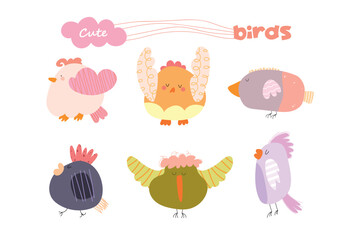 Collection of Birds Icon In Flat Style.