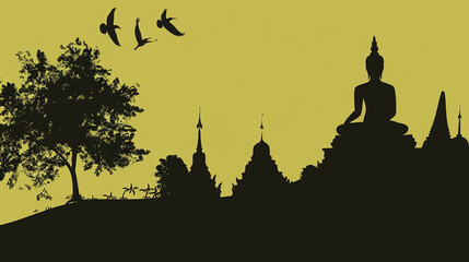 silhouette of buddha in sunset