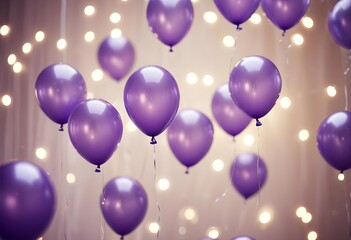 Purple balloons background glitter bokeh copy space abstract backdrop, banner poster header design