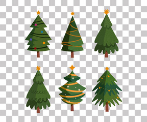 A set of Christmas trees on an isolated background. Vector illustration. Decor elements. Set of trees can be used as a decoration for many purposes