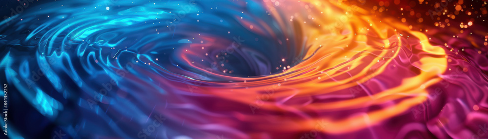 Poster mesmerizing abstract swirl of vibrant blue and orange colors, blending fluidly with dynamic energy a