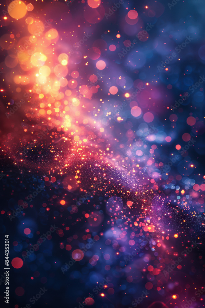 Poster Vivid abstract background of multicolored bokeh lights creating a vibrant and dynamic scene perfect for creative designs or festive visuals.