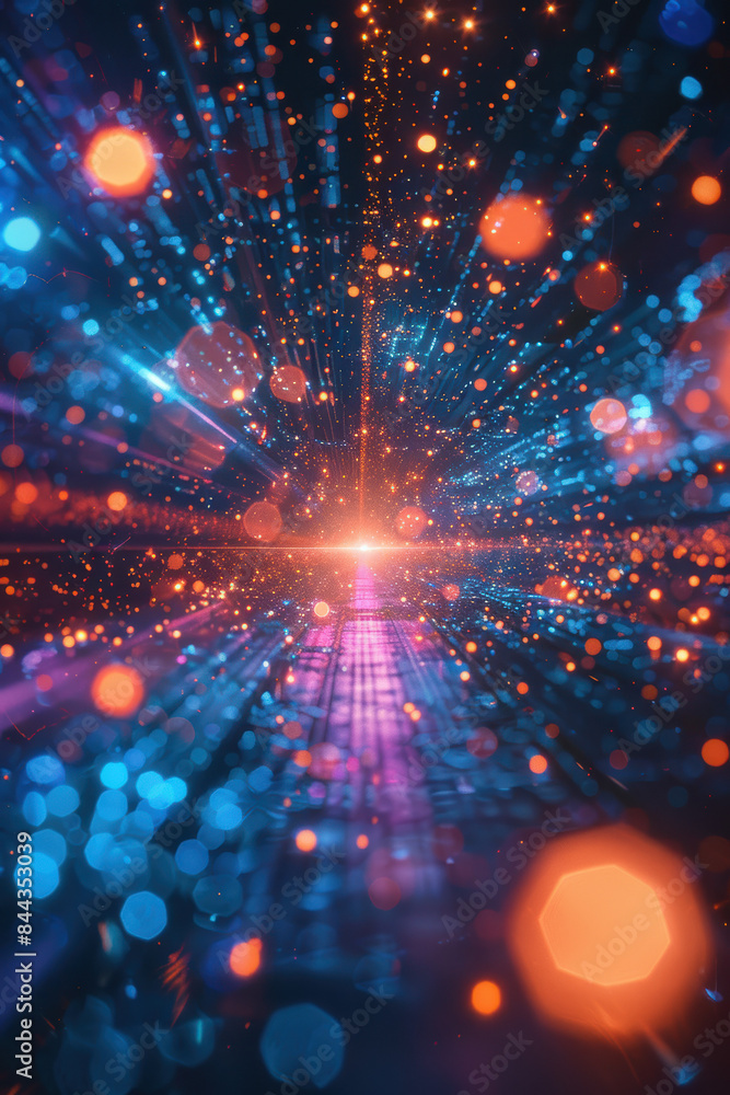 Poster futuristic digital abstract background with glowing particles and light rays, perfect for technology