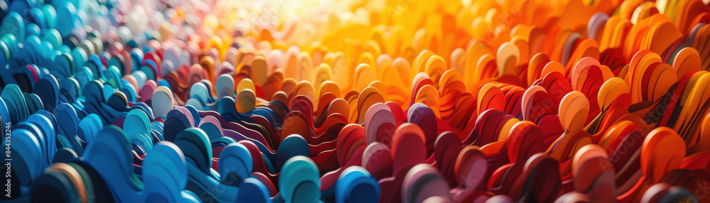 Poster a vibrant array of colorful abstract shapes, creating a dynamic and eye-catching visual display. per