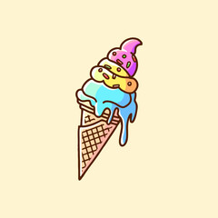 A fun and engaging Full Color Ice Cream Illustration Clipart featuring mouth-watering ice cream, complete with bright and adorable details, perfect for your creative needs.