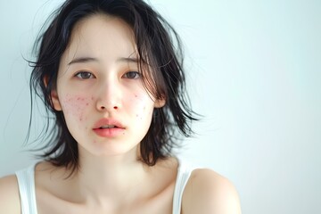 大人のニキビに悩む20代の若い日本人の女性