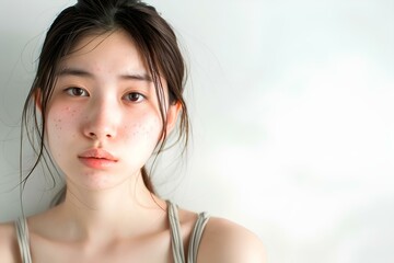 大人のニキビに悩む20代の若い日本人の女性