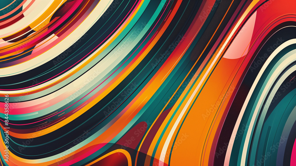 Poster the lively background consists of a mix of wavy shapes in a variety of colors, creating a lively ima