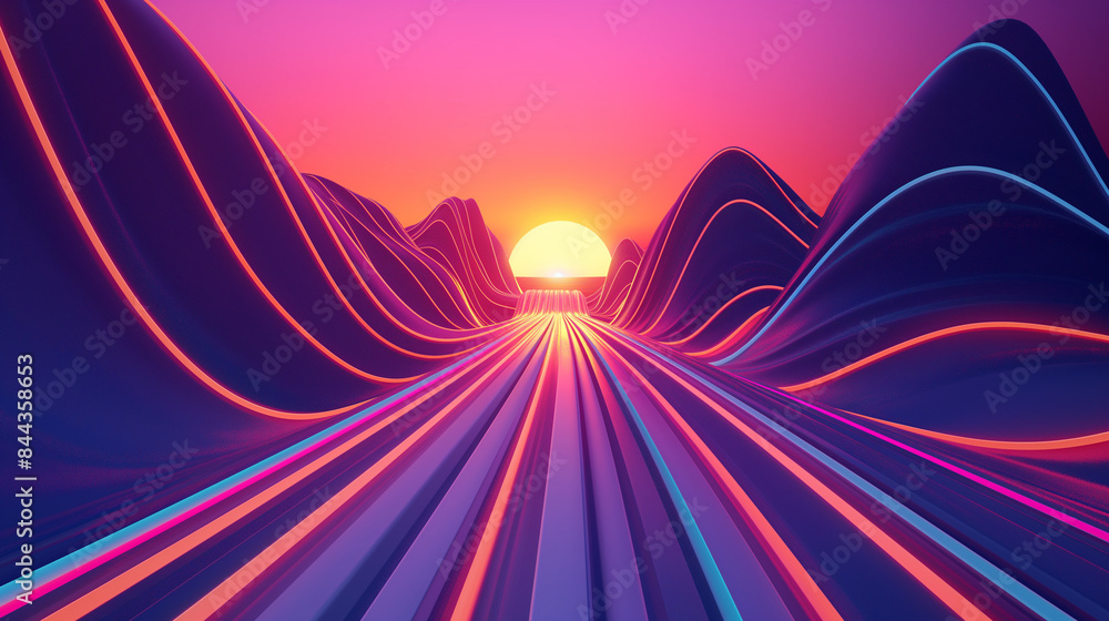 Poster 3d rendered lively background consisting of a combination of wavy shapes in various colors. creating