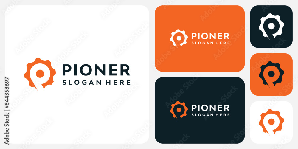 Poster vector logo design with the initials p in the shape of a gear with a modern, simple, clean and abstr