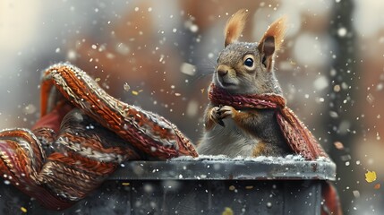 Surreal of a Squirrel Rummaging Through a Dumpster in a Plain Setting with Studio Lighting