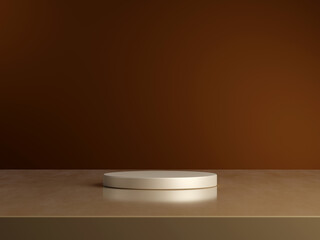 3d display product minimal scene with geometric podium platform. cylinder background 3d rendering with podium. stand for cosmetic products on brown background.