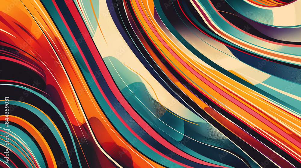 Poster the lively background consists of a mix of wavy shapes in a variety of colors, creating a lively ima