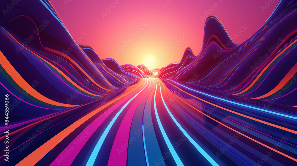 Poster 3d rendered lively background consisting of a combination of wavy shapes in various colors. creating