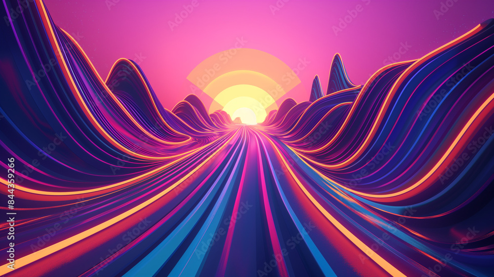 Poster 3d rendered lively background consisting of a combination of wavy shapes in various colors. creating