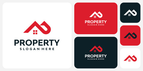 Vector logo design for the initials of the letter P in the shape of a house roof in a modern, simple, clean and abstract style.