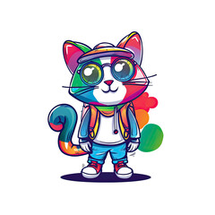 Cartoon cat with shades and backpack