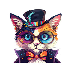 Cat in top hat glasses