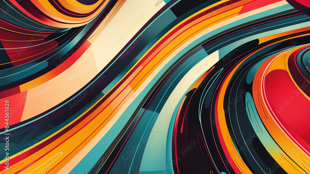 Poster the lively background consists of a mix of wavy shapes in a variety of colors, creating a lively ima