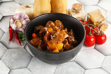 Homemade beef hungarian goulash with potato