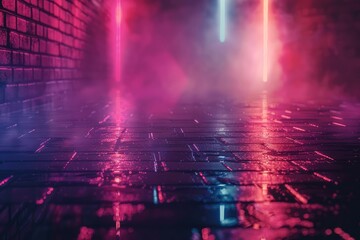 Fototapeta premium Neon Light Corridor Futuristic Room with Vibrant Lighting on black background 
