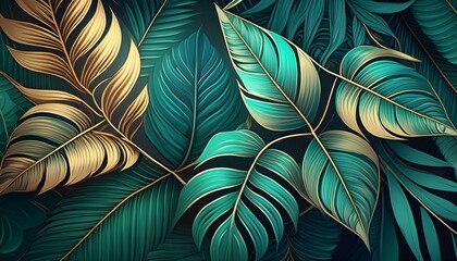 Tropical leaves green and yellow colors background. Tropical leaf background for banners, posters, wall decorations, wallpapers